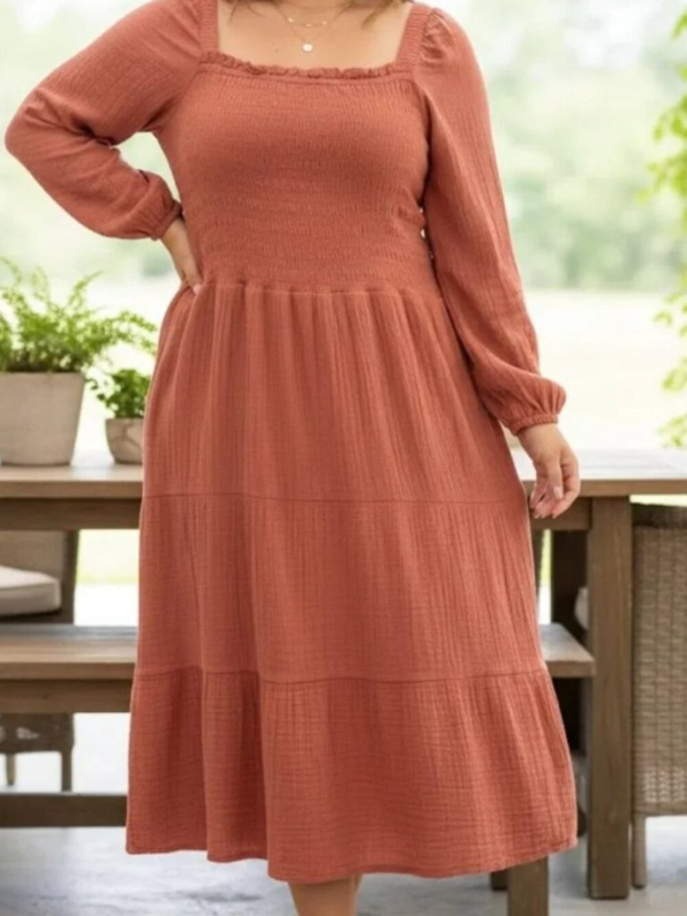NWT Beach Lunch Lounge Luana Square Neck Dress Womens Orange Smocked Tiered XL